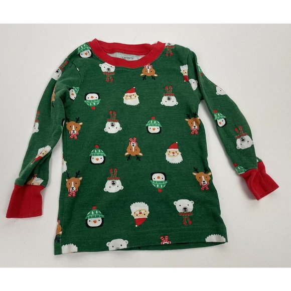 Carter's Christmas Pajamas Toddler Boy 18M Green Penguin Reindeer Santa 18 M - Picture 2 of 7